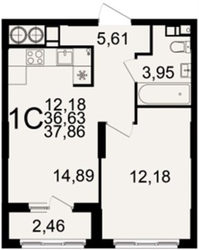 1-к квартира, 7/26 эт., 38м²