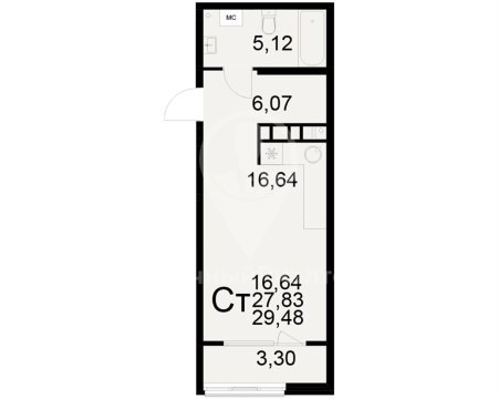 1-к квартира, 10/17 эт., 29м²
