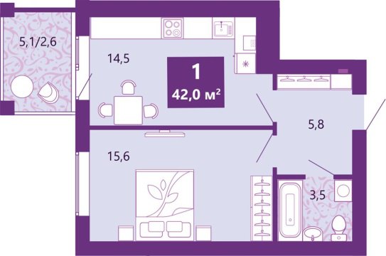 1-к квартира, 4/4 эт., 42м²