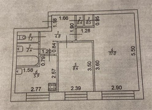 2-к квартира, 1/2 эт., 40м²