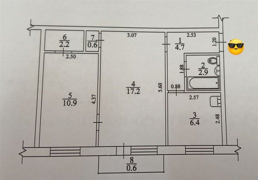 2-к квартира, 2/5 эт., 44м²
