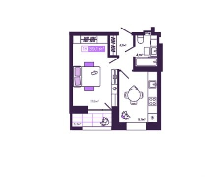 1-к квартира, 5/16 эт., 37м²