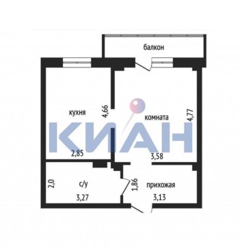 1-к квартира, 3/16 эт., 43м²