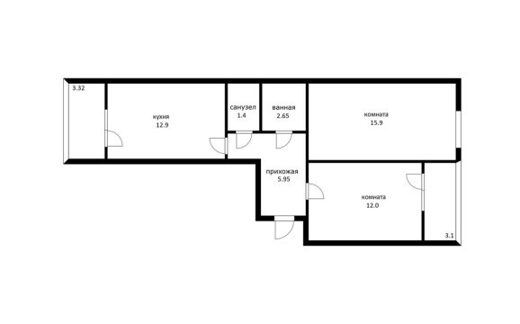 2-к квартира, 22/22 эт., 52м²