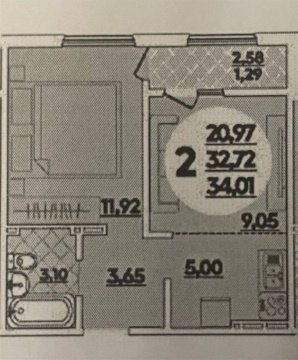2-к квартира, 2/8 эт., 32м²