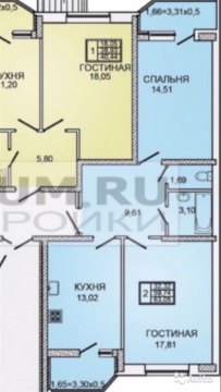 2-к квартира, 1/20 эт., 60м²