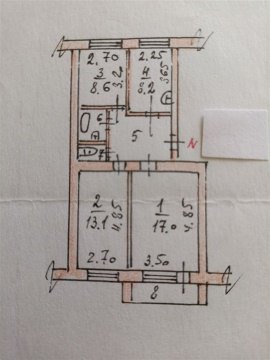 3-к квартира, 4/5 эт., 60м²