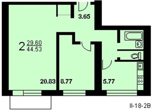 2-к квартира, 8/12 эт., 44м²