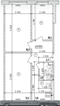 3-к квартира, 1/5 эт., 60м²