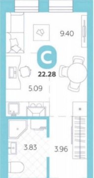 Студия, 5/28 эт., 22м²