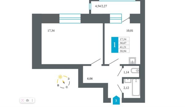 1-к квартира, 7/9 эт., 35м²