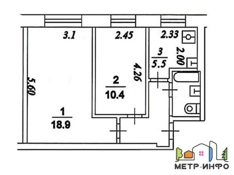 2-к квартира, 2/9 эт., 42м²