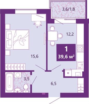 1-к квартира, 3/4 эт., 40м²