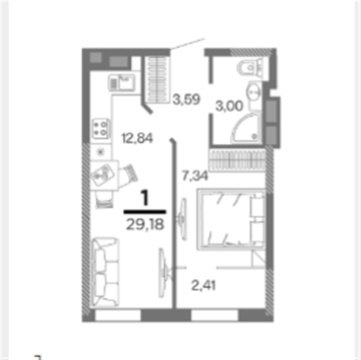 1-к квартира, 9/25 эт., 29м²