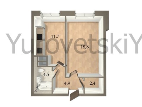 1-к квартира, 1/6 эт., 42м²