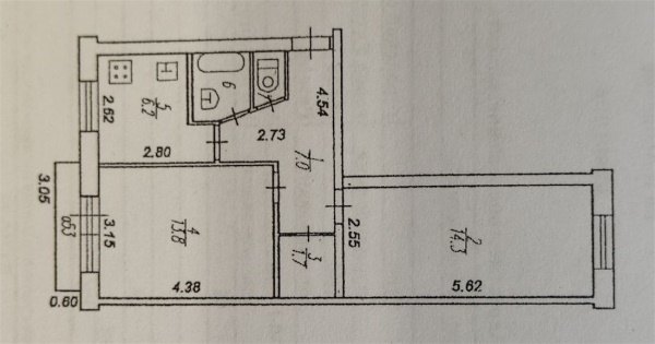 2-к квартира, 4/5 эт., 46м²