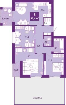 3-к квартира, 2/4 эт., 98м²