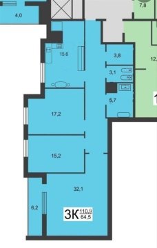 3-к квартира, 3/19 эт., 110м²
