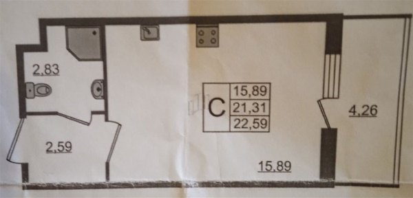 Студия, 2/11 эт., 22м²