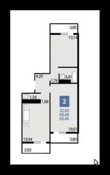 2-к квартира, 1/16 эт., 65м²