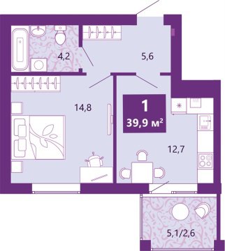 1-к квартира, 3/4 эт., 40м²