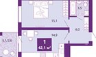 1-к квартира, 3/4 эт., 42м²